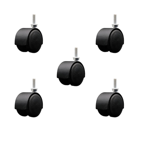 2'' Floor Safe Black Hooded Twin Wheel Caster 5/16 Threaded Stem, 5PK